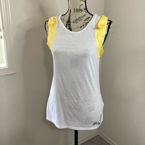 Disney Parks Minnie Mouse White and Yellow Polka Dot Sleeveless Top, Sz M